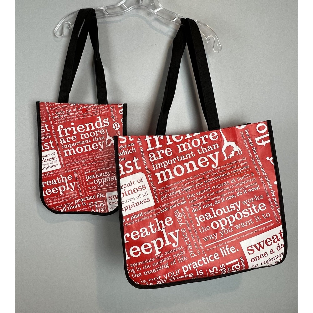 Lululemon Red Manifesto Bag 2 Reusable Shopping Totes Large & Small